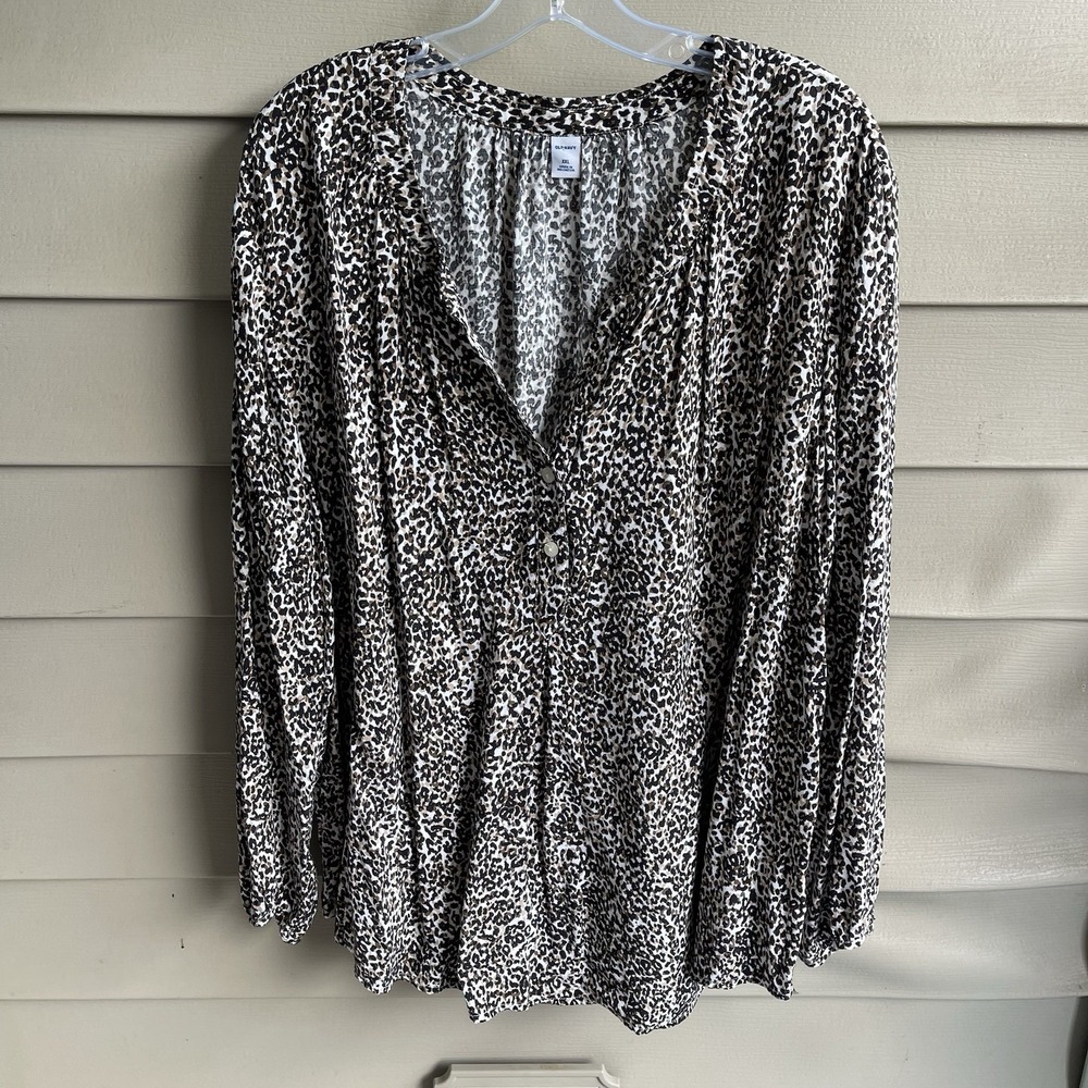 Old Navy Women's Animal Print Popover Top‎ Size XXL Long Sleeve Mob Wife Office